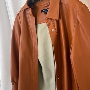 Brown Faux Leather Shirt Jacket